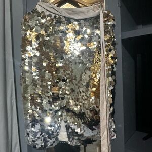 JCrew Size 4 gold/silver skirt with ivory silk bow. Worn twice.